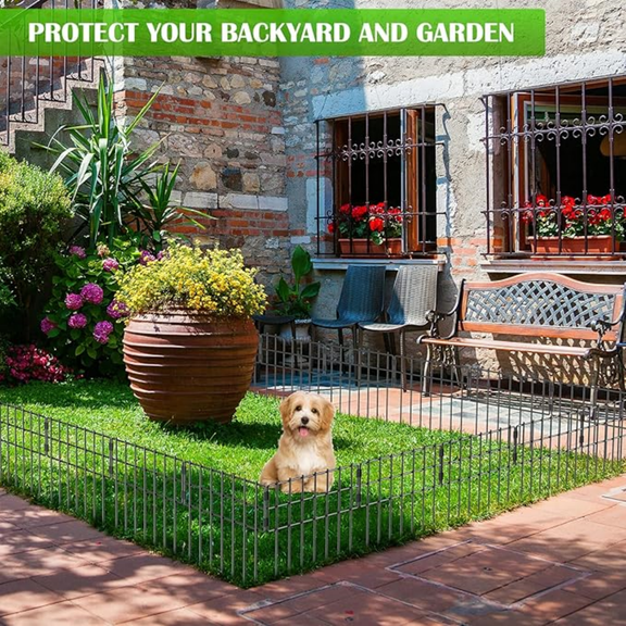 25 Pack Animal Barrier Fence, 17 in(H) X 27 Ft(L) No Dig Garden Decorative Fencing, Rustproof Metal Wire Panel Garden Fence Border for Dog Rabbits Ground Stakes Fence and Outdoor Landscape Patio