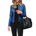 thumbnail image 2 of EYIIYE Veste Femme en Faux Cuir Coupe Ajustée Motard Manches Longues, 2 of 5