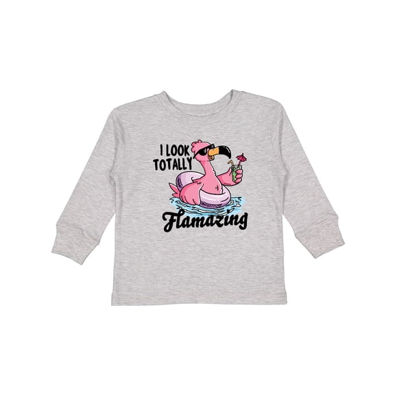 Inktastic I Look Totally Flamazing with Flamingo in Sunglasses Boys or Girls Long Sleeve Toddler T-Shirt
