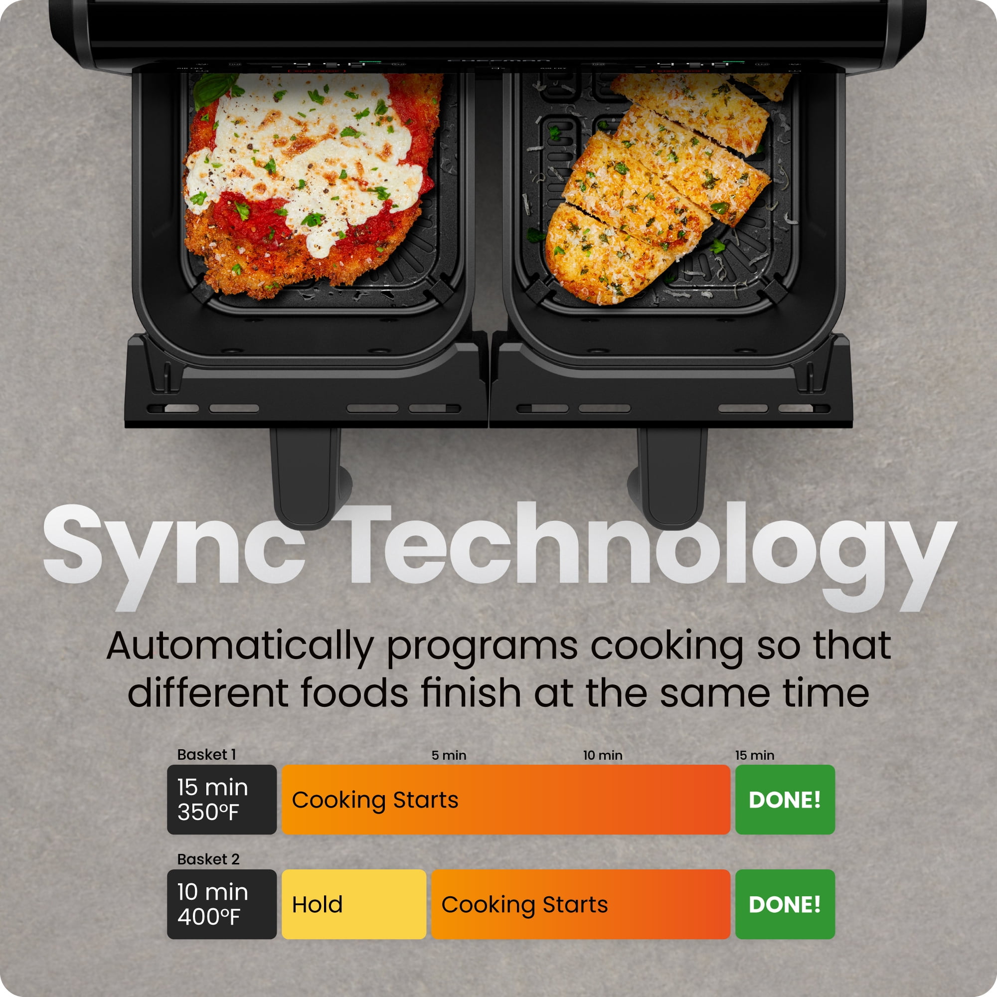 Chefman 9-Quart TurboFry Dual Basket Air Fryer with 4 Cooking Functions, 450°F Max Temp - Black