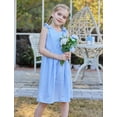 thumbnail image 5 of Aideaone Girls Dresses Sleeveless Summer Dress Bowknot Strap Stripe V Neck Sundress Blue 3-10T, 5 of 9