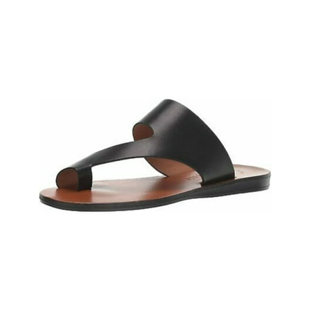 

KENNETH COLE Womens Black Toe-Loop Comfort Palm Round Toe Wedge Slip On Leather Thong Sandals 6 M