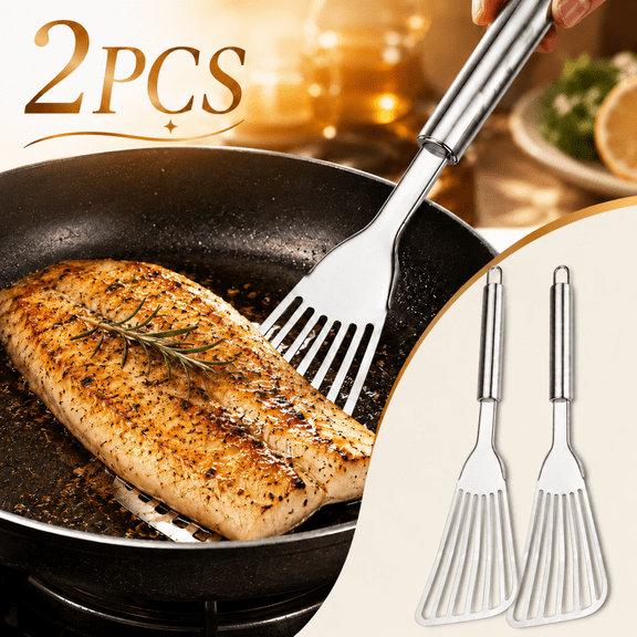 Emlimny 2-Piece Premium Stainless Steel Fish Spatula Set - Large Thick Blade Turner for Grilling, Frying & Cooking
