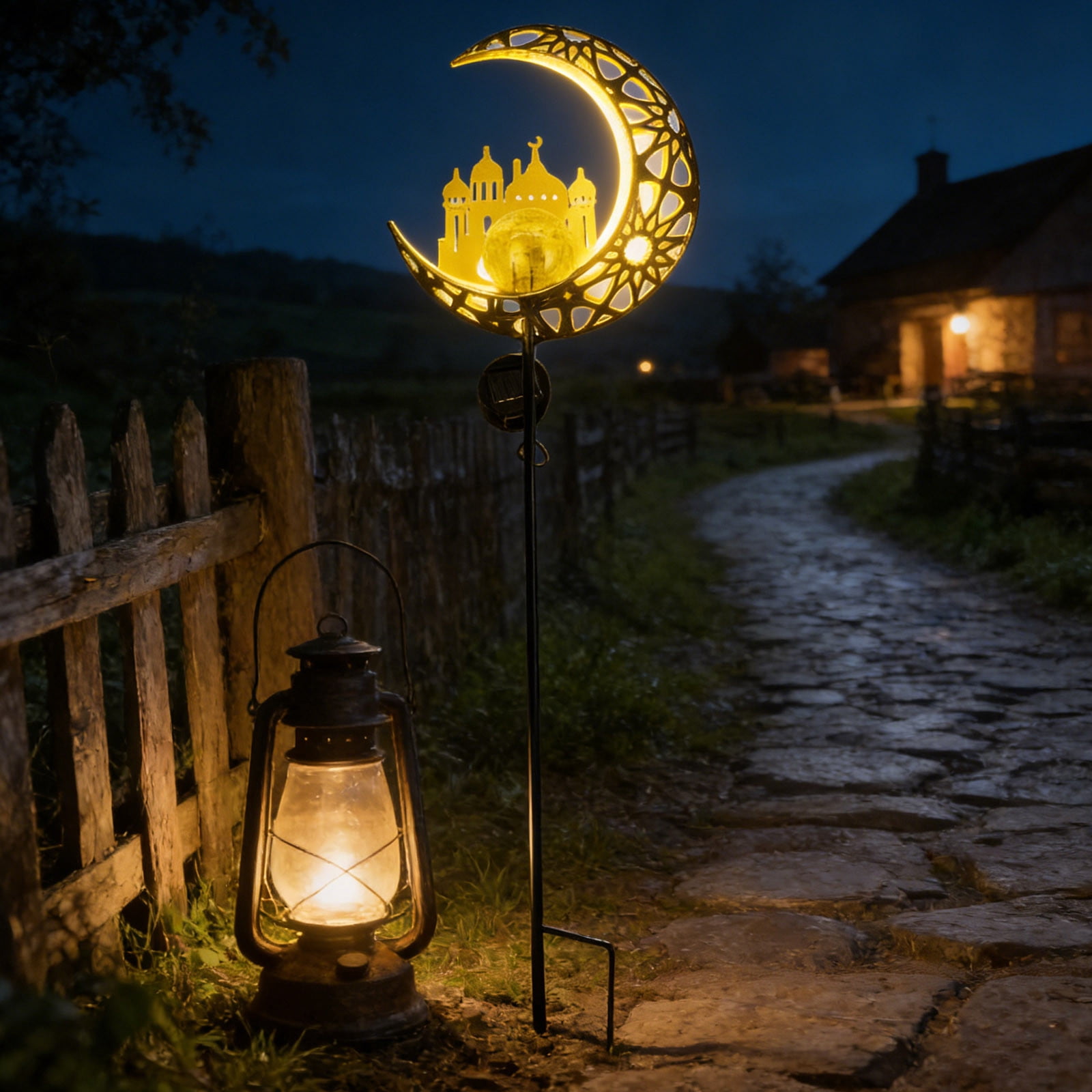 Solar Lights Garden Decorations Outdoor-Moon Fairy Lights with Crackle Glass Globe,Lawn Decorative Lights Waterproof Warm White LED, Decoration for Pathway Lawn Patio Courtyard Backyard(Moon Elf)