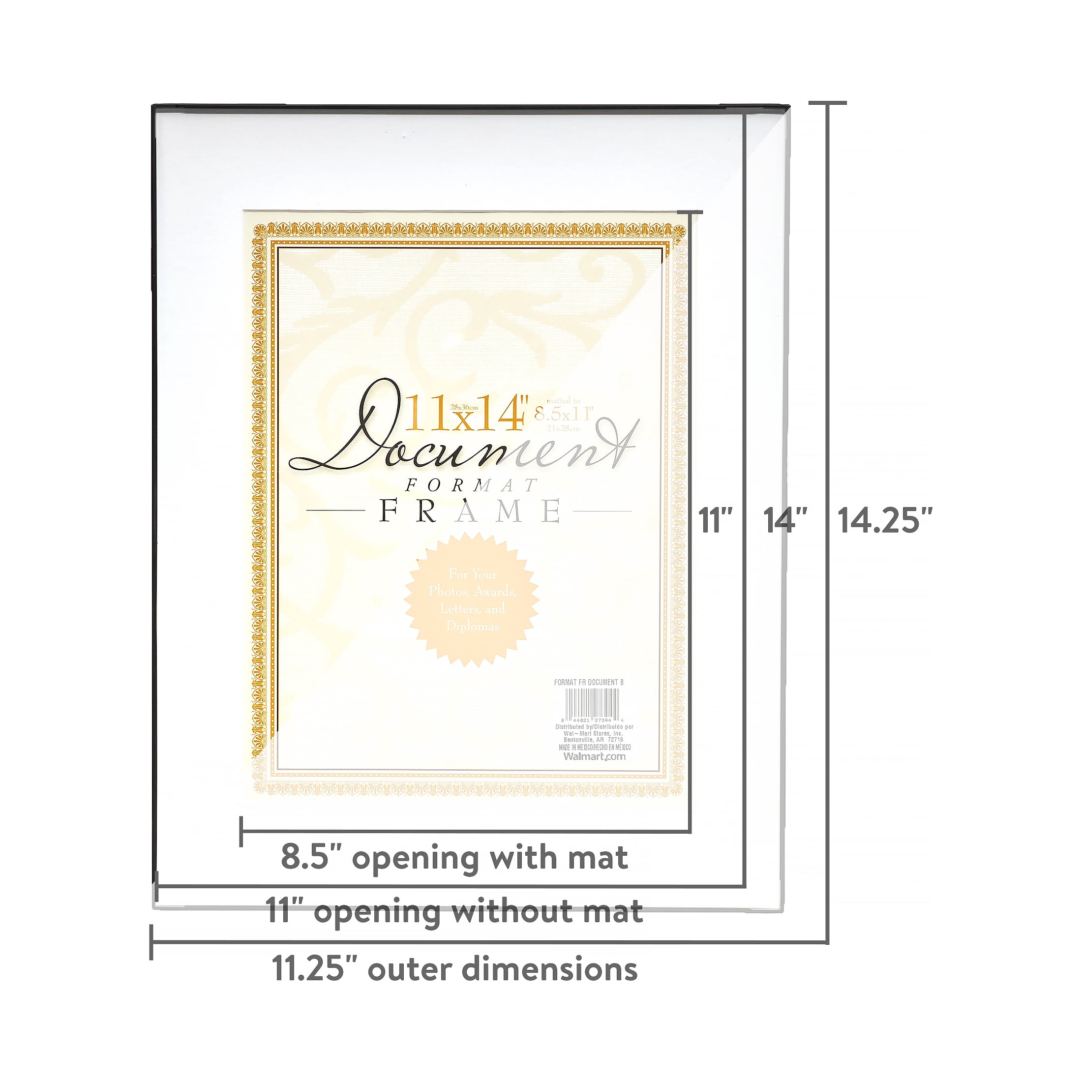 Mainstays 11x14 Matted to 8.5x11 Front Loading Document Picture Frame, Black, Set of 3
