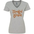 thumbnail image 3 of Inktastic Thankful and Blessed Women's V-Neck T-Shirt, 3 of 5