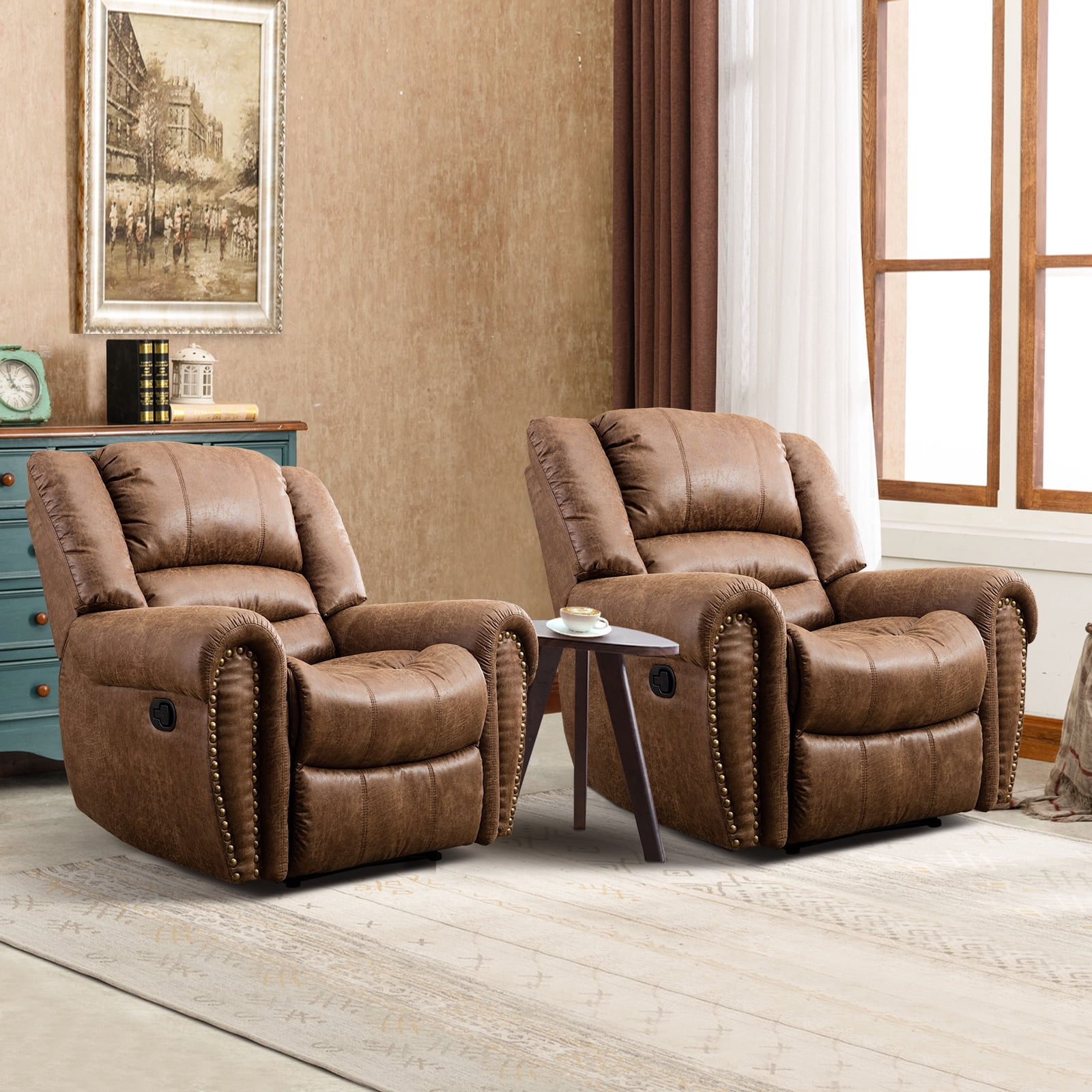 Bonzy Home Recliner Comfortable Arms and Back Single Reclining Chair Sofa for Living Room Bedroom, Brown