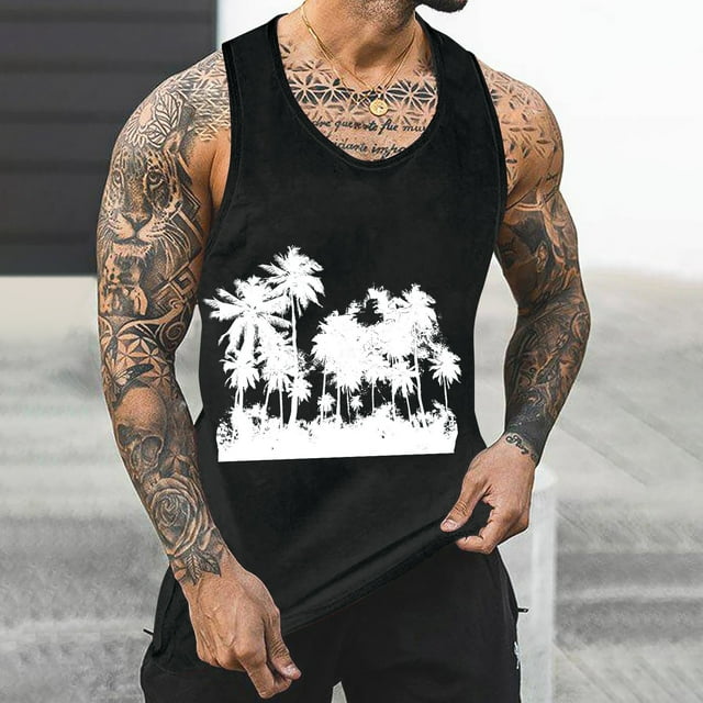 Weiqiqre Débardeur Homme Sans Couleur Dégradé Impression Col Rond Fine Bretelle Dos Anti-Fuite Régulier Décontracté Sport Blouses Lavable en Machine, Quatre Saisons, Taille p-4TG