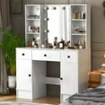 thumbnail image 2 of Ciumeeo Vanity Set with Mirror and Lights Makeup Table with 3 Drawers & 2 Cabinets & 4 Shelves, White, 2 of 9