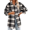 thumbnail image 2 of Puntoco Mujeres Casual A Cuadros Manga Larga Solapa Un Solo Botonadura Abrigo Tops Blusa Abrigo Liquidación Puntoco Puntoco-4608, 2 of 6