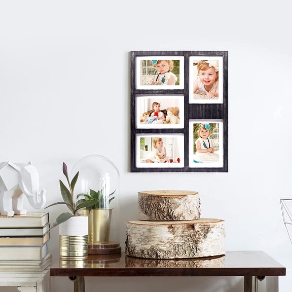 GLM 4x6 or 5x7 Collage Picture Frames for Wall, Holds 5 Photos with Glass & Mat, 5x7 Picture Frame Collage, 2-Pack (Black)