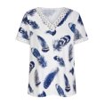 thumbnail image 4 of ICHUANYI Clearance Women's Fashion Printing Casual V-neck Lace Short Sleeve Loose T-shirt Tops(Blue, S) ICHUANYI WER2023081401004, 4 of 8