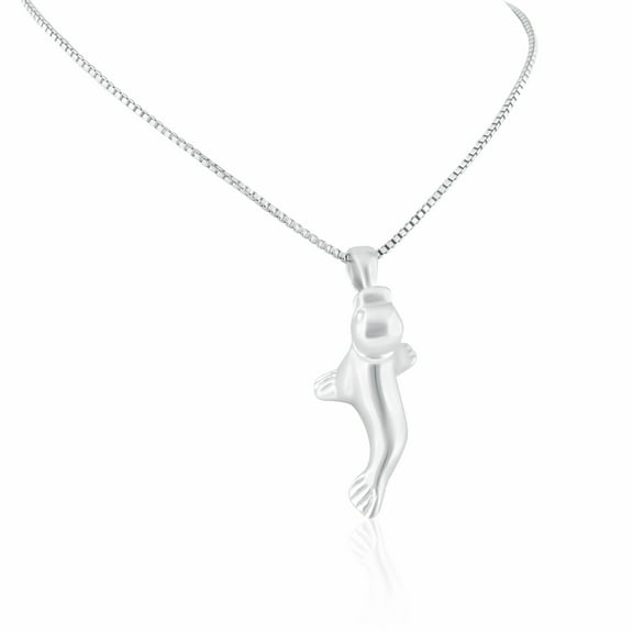 Sterling Silver Womens Ocean Playing Seal Charm Necklace