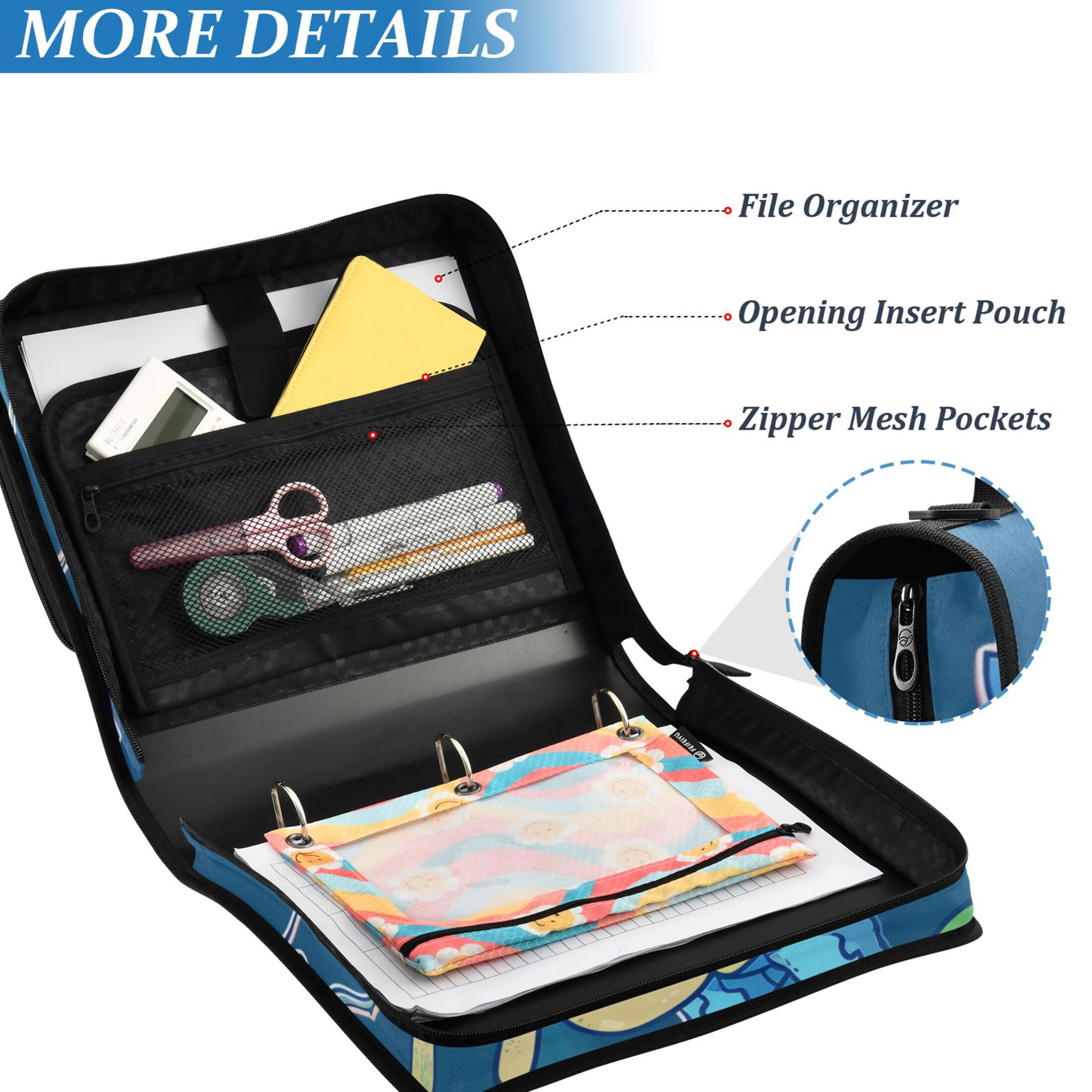 3 Ring Zipper Binder with Shoulder Strap Waterproof Trapper Keeper 2 Inch D-Ring 500 Sheets Capacity Hello Summer Jellyfish