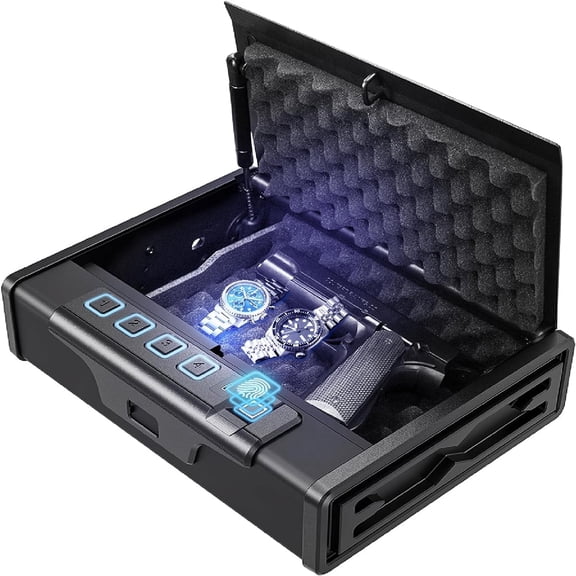Gun Safe, portable pistol case, biometric pistol case, featuring three rapid-access methods, Large pistol case with handle, suitable for bedside tables, desks, dressing rooms, and vehicles