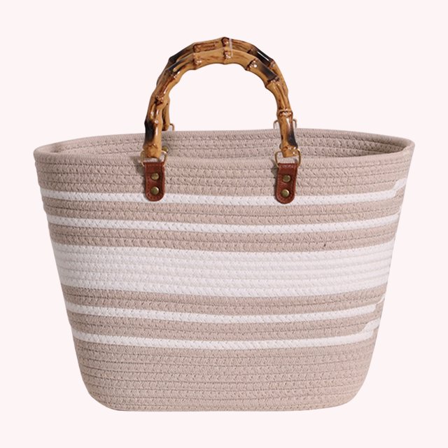 Bolsos de playa de moda Bolso tejido de algodón con asa de bambú a rayas para viajes (estilo 4)