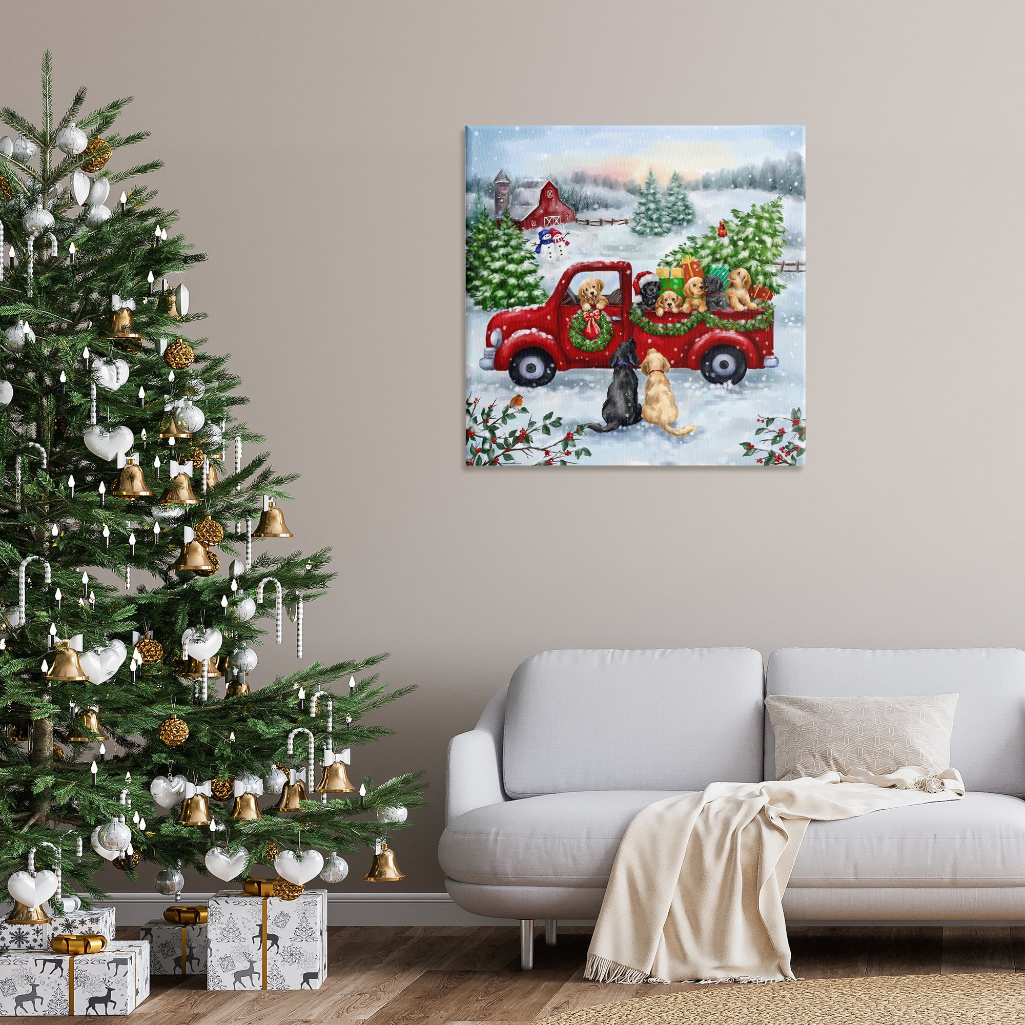 Stupell Industries Holiday Truck & Tree Holiday Painting Gallery Wrapped Canvas Art Prints Wall Art, 36 x 36