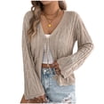 thumbnail image 2 of YueHuiYing Cardigan Sweaters for Women Cropped Tie Front Bow Lightweight Cardigan Long Sleeve Trendy Fall Shrugs Khaki L, 2 of 8