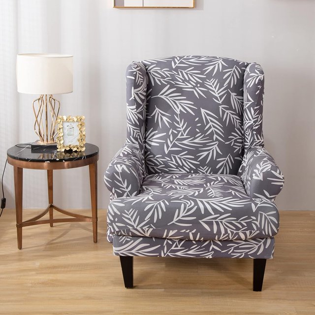Wing Back Chair Covers with Arms Piece Slipcovers for Armchair Washable Stretch Print Pattern Wingback Chair Cover Furniture Protector Geometry