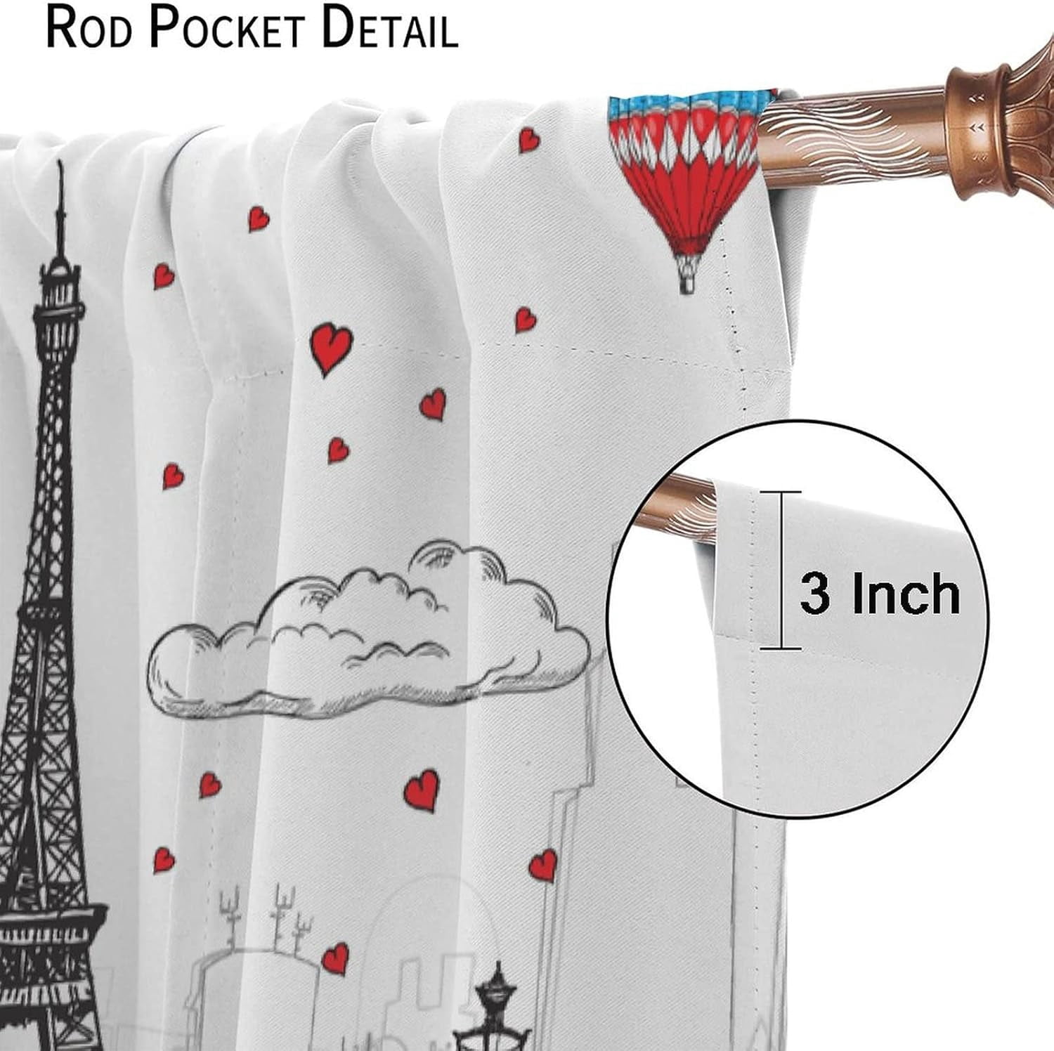 Valentines Days Blackout Window Curtains, Valentine Love Tree Eiffel Tower Hot Air Balloon Windows Door Curtain for Bedroom Living Room Home Decor 84x84in