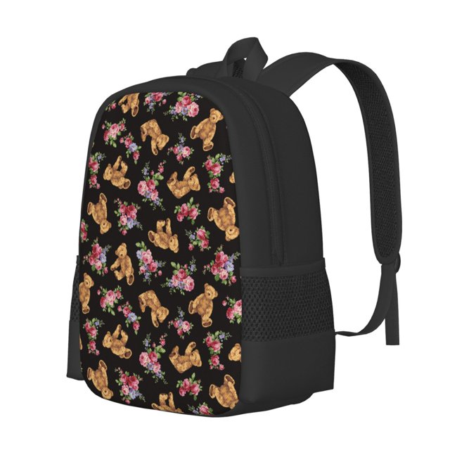Fotbe Rose Flower Bear Pattern Student Backpack –School backpack Large Capacity Durable and Ergonomic Backpack with Laptop Compartment and Multiple Pockets