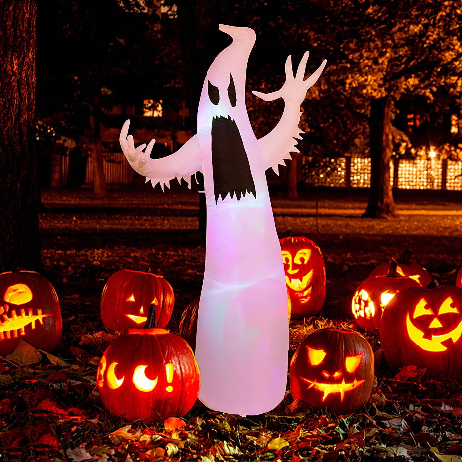 Meland Halloween Inflatable White Ghost with Skull 9ft Airblown Blow Up Halloween Decorations for Indoor Outdoor Yard Garden 