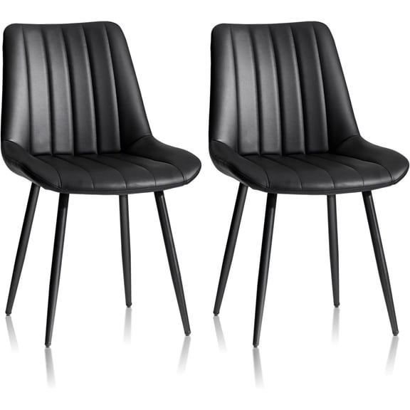 CLIPOP Dining Chairs Set of 2, Faux Leather Dining Chairs with Upholstered Seat, High Back Comfy Cushion, Metal Leg, Accent Kitchen Side Chair for Living, Restaurant & Meeting Room, Black