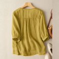 thumbnail image 3 of LEEYNEER Women Summer Floral Embroidery 3/4 Sleeve O Neck Tops Casual Loose Solid Shirt Blouse, 3 of 5