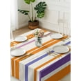 thumbnail image 3 of Burnt Orange Striped Suqare Tablecloth - 54 x 54 Inch, Farmhouse Thin Line Modern Abstract Art Waterproof & StainResistant Tablecloth, Washable Oil-proof Table Cover for Dining/Party/Wedding/Buffet, 3 of 9