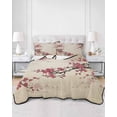 thumbnail image 2 of Quilts Full Size Bedding Set, Spring Cherry Lightweight Quilted Comforter, Vintage Red Flowers Branches Ink Painting Beige Soft Bedspread Coverlet with Pillow Covers for All Season, 78" x 90", 2 of 7