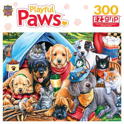MasterPieces Playful Paws Camping Buddies - Dogs & Cats Large 300 Piece EZ Grip Jigsaw Puzzle by Jenny