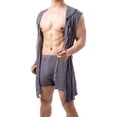 thumbnail image 4 of Men's Hooded Robe, Soft Lightweight Bathrobe for Men with Pockets, Casual Long Sleeve Lounge Robe for Home, Shower, or Pool, 4 of 8
