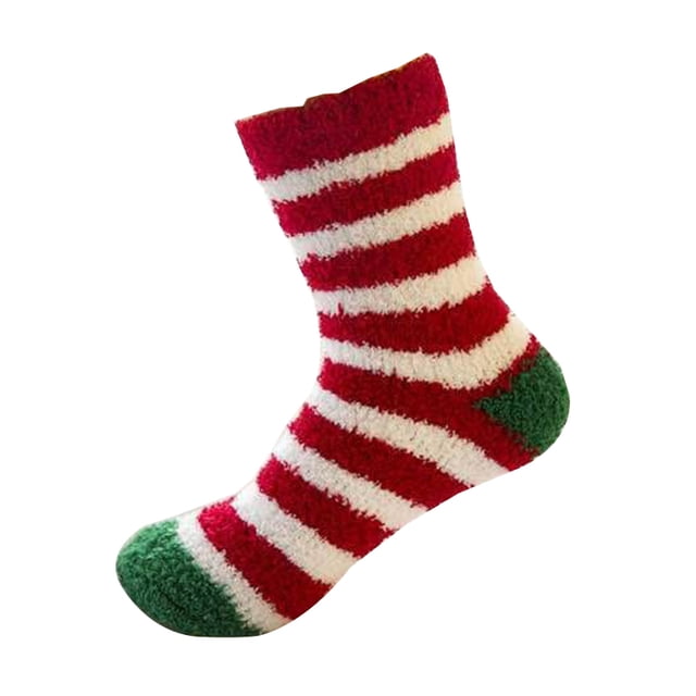 Coofit Christmas Women Fluffy Socks Elk Tree Santa Striped Fuzzy Socks Sleeping Socks