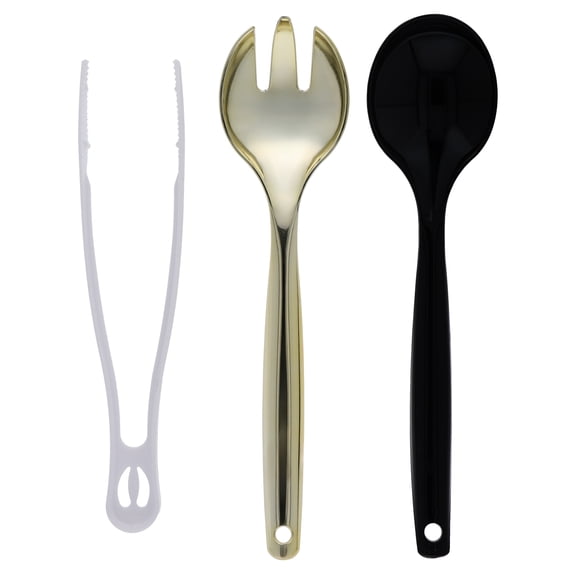 Plastic Utensil Serving Set, Black/Gold/White, 3 Pieces, Graduation by Way To Celebrate