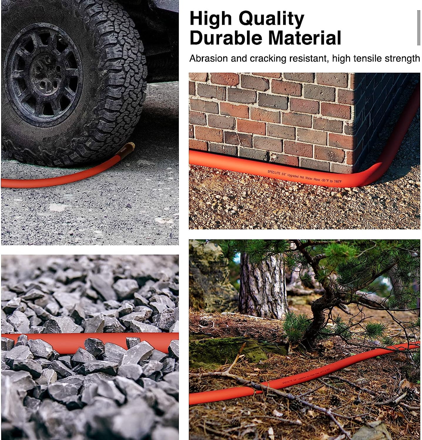 SPECILITE Rubber Garden Water Hose 5/8"x75ft,Outdoor Heavy Duty Hose with 3/4" Brass Fittings