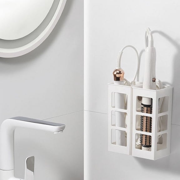 DEEPCRAFF Wall Mount Hair Tool Organizer, White Plastic, for Bathroom, Curling Iron, Hair Dryer, Home, 2Pcs