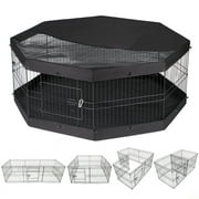 Suchown  Dog Playpen - Metal Foldable Dog Exercise Pen 24'' High 8 Panels  Playpen + Bottom Pad+Top Cover