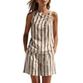 thumbnail image 3 of VBVC Women's Striped 2 Piece Shorts Set,Ladies' Asymmetrical Knot Sleeveless Top and Shorts,Casual Summer Beach Travel Outfit For Women,Beige,S-2XL, 3 of 9