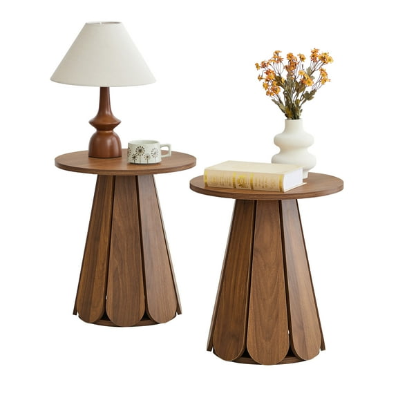 Wirrytor Small Pedestal End Table Set of 2, Round Farmhouse Martini Table, Plant Stand Rustic Drink Table for Small Space Living Room Bedroom, Brown