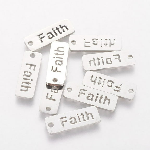 10pcs Non-Tarnish 304 Stainless Steel Pendants Inspirational Message Pendants Rectangle with Word Faith Stainless Steel color 17x6x1mm Hole: 1.5mm