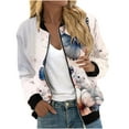 thumbnail image 2 of Feancey On Sale Women's Floral Bomber Jackets Lightweight Fashion Zip Up Trucker Jackets Fall Casual Long Sleeve Elastic Ribbed Comfy Flight Jacket with Pockets Multicolor M, 2 of 5