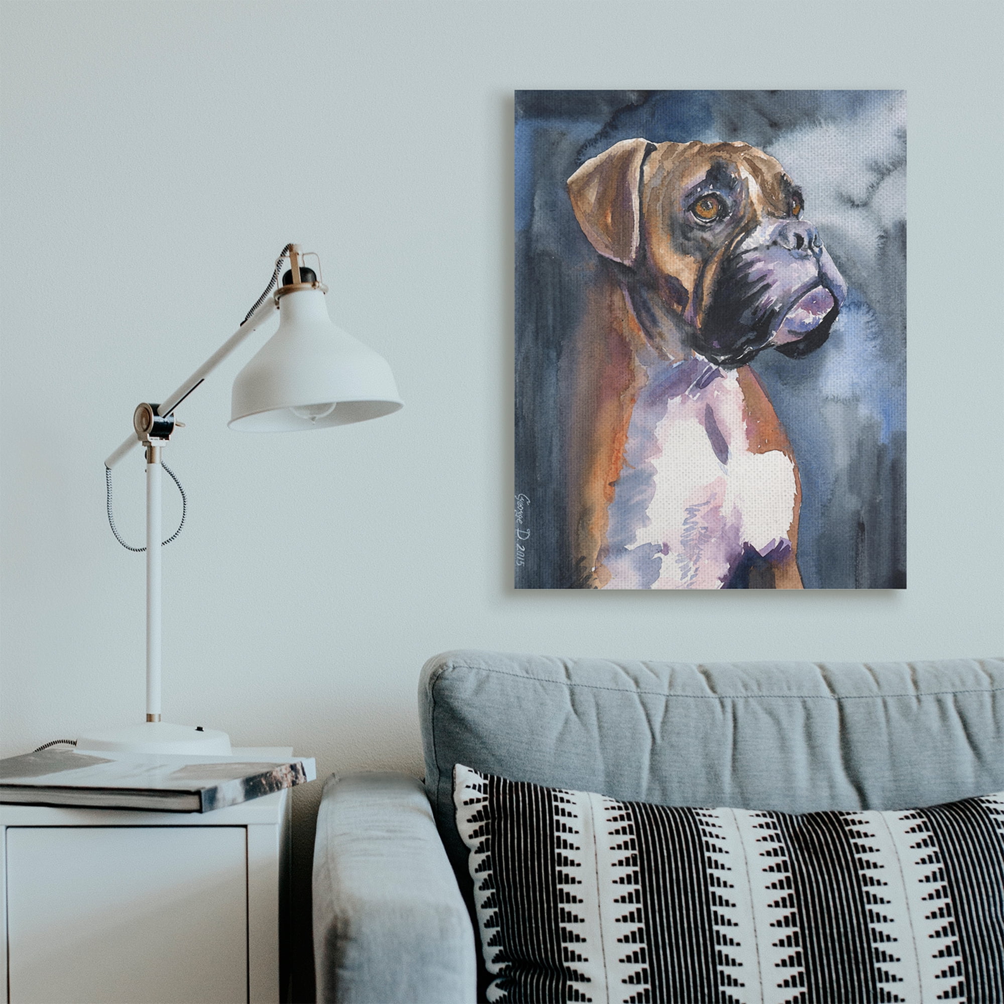 Stupell Industries Adorable Boxer Pet Dog Dark Mist Portrait Canvas Wall Art, 30 x 40, Design by George Dyachenko