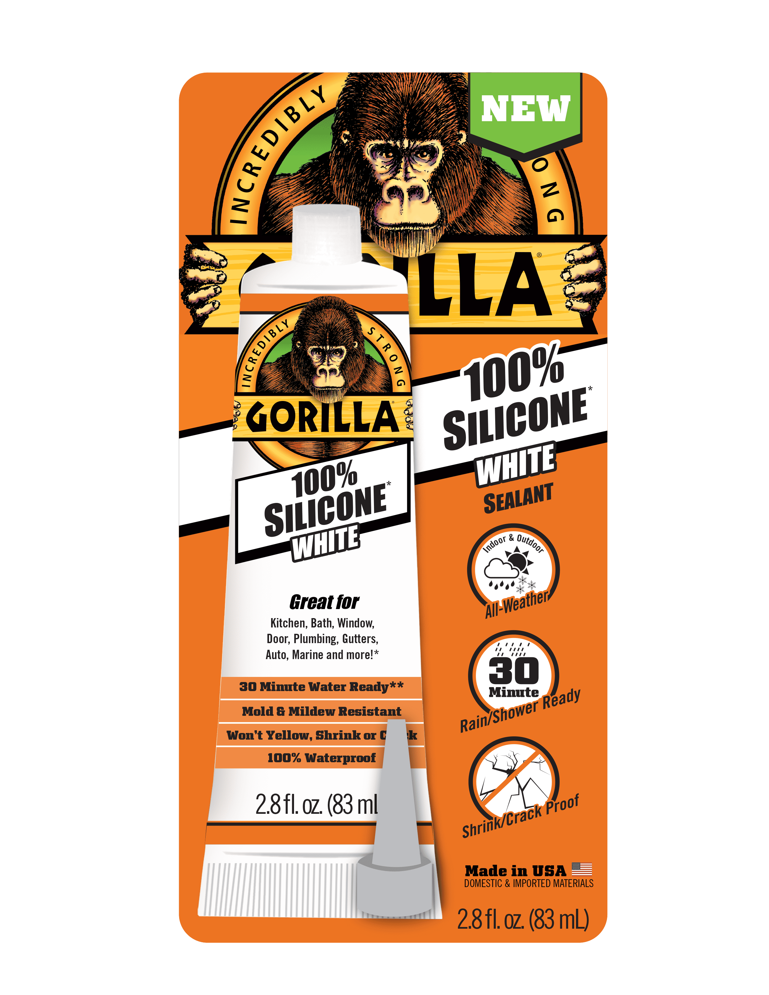 Gorilla Silicone Sealant, 2.8oz. White