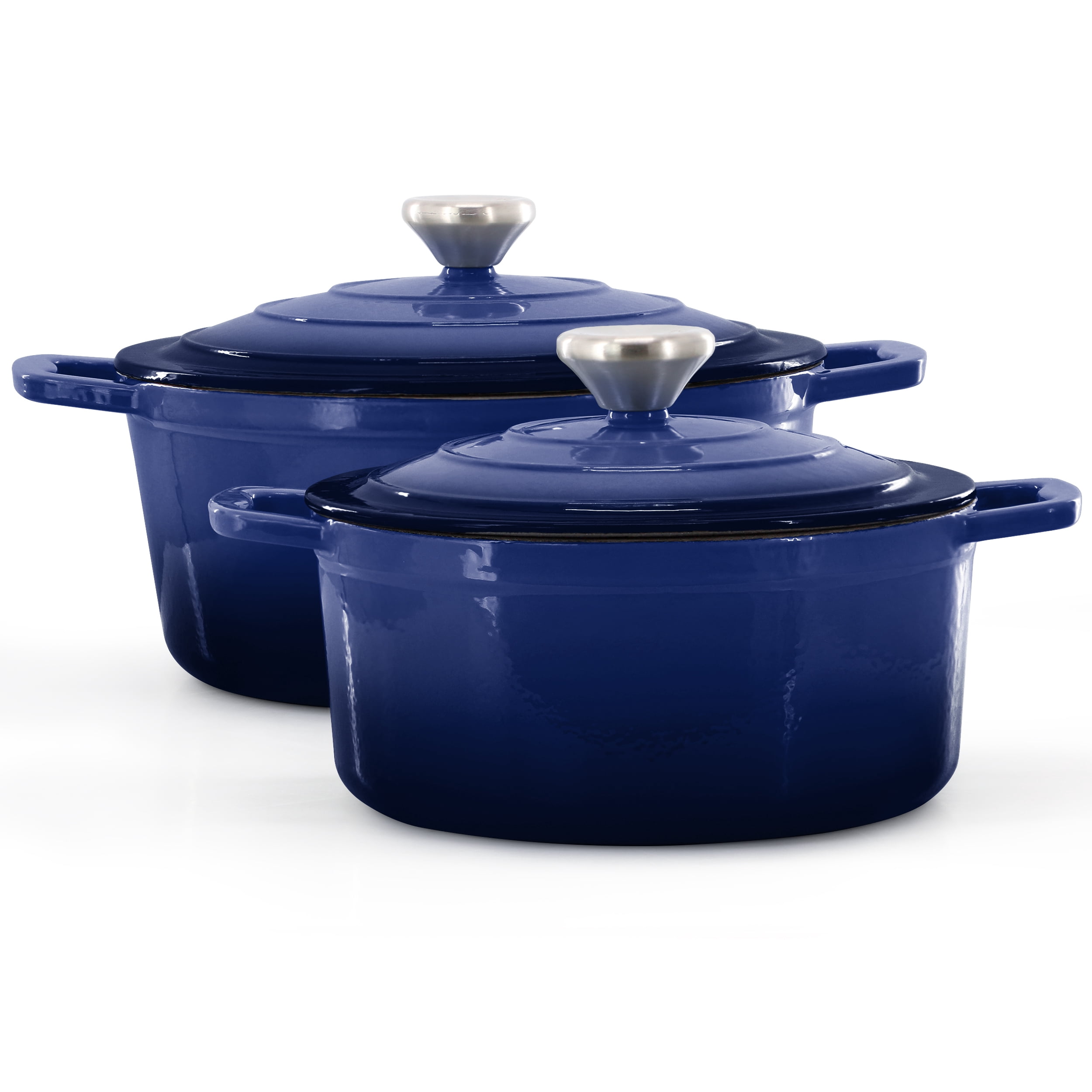MegaChef 7 Piece Enameled Cast Iron Cookware Set in Blue