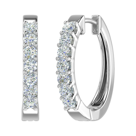 14K White Gold Diamond Hoop Earrings (3/4 Carat) (I1-I2 Clarity)