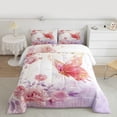 thumbnail image 2 of Castle Fairy Flying Pink Butterfly 2Pcs Bedding Comforter Set for Children Women Girls,Floral Pink Rose Twin Comforter Sets,Gradient Ombre Breathable Bedding Set,Luxury Bedroom Decor, 2 of 8