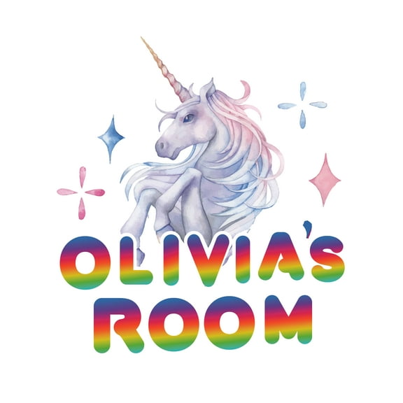 WATERCOLOR UNICORN - Vinyl Adhesive Kids Girls Bedroom Personalized Name Rainbow Unicorn Decal Sticker Multicolored Legendary Creature Watercolor Paint Design Adhesive Home Wall Decoration 9" x 10"