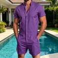 thumbnail image 2 of Rhoudy Pants For Men Straight Leg Jumpsuit Short Sleeve Stand Collar Romper Piece Shorts Summer Outfit Trend Mens Clothes L Purple, 2 of 4