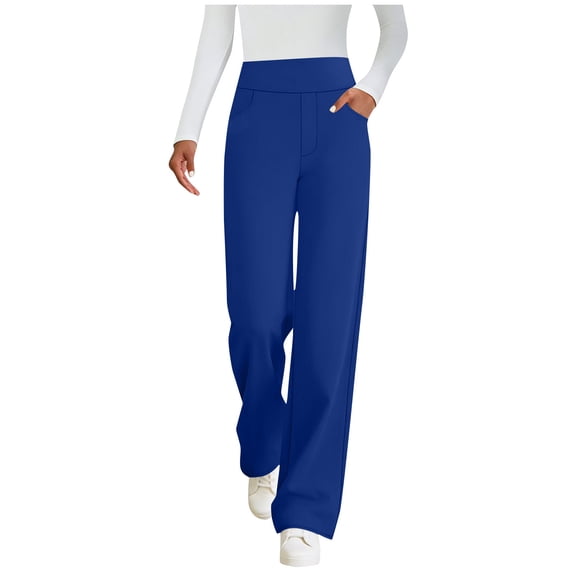cocolona Womens Summer Casual Athletic Pants Elastic Waist Straight Wide Leg Workout Yoga Pants with Pockets