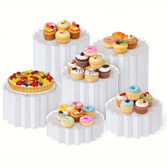 Topekada 6 Pack White Cake and Cupcake Stands, 11 inch Multi-Level Dessert Table Display Set, Foldable & Stackable Food Buffet Risers for Party Decor